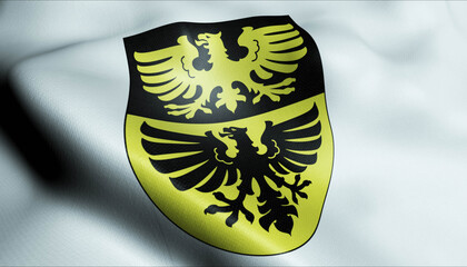 3D Waving Switzerland Region Flag of Aigle Closeup View