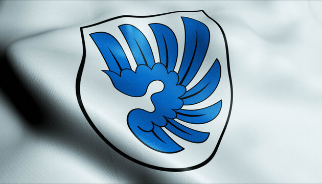 3D Waving Switzerland Region Flag of Arlesheim Closeup View