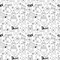 Christmas seamless pattern in doodle style. 