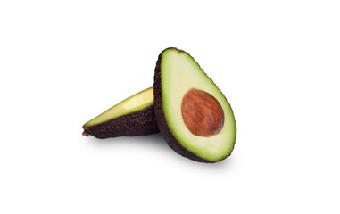 ripe avocado cut in half on white background