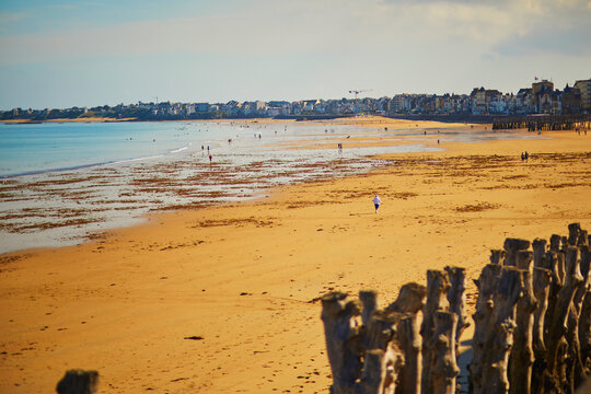 Scenic view of Plage du Sillon beach in Saint-Malo, Brittany, France