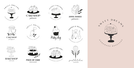 Simple and elegant homemade bakery logo collection. Hand drawn modern style logos, pastry and bread shop vector and label design