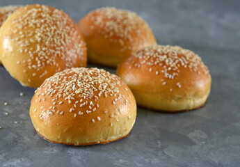 Buns with sesame seeds for hamburgers homemade