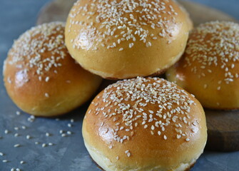 Buns with sesame seeds for hamburgers homemade