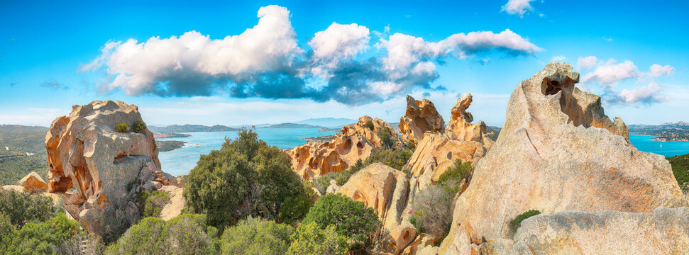 Breathtaking view on Palau  from popular travel destination Bear Rock (Roccia dell&rsquo;Orso).