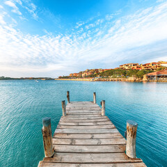 Obraz premium Fabulous view of Porto Cervo from wooden pier