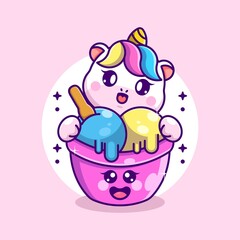 Cute ice cream with unicorn cartoon