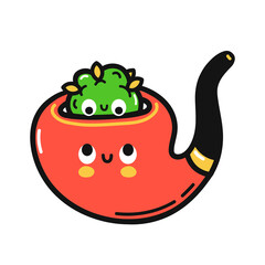 Cute funny happy smoking pipe with weed bud. Vector hand drawn cartoon kawaii character illustration icon. Isolated on white background. Smoking pipe and cannabis marijuana mascot character concept
