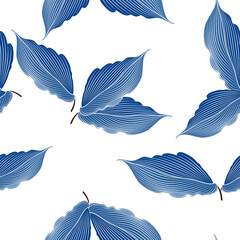 Seamless tropical summer pattern with exotic blue leaves.