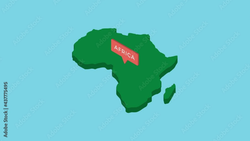 Poster africa continent green isometric map with orange pointer in pattern on a blue background. concept ma