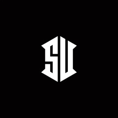 SU Logo monogram with shield shape designs template