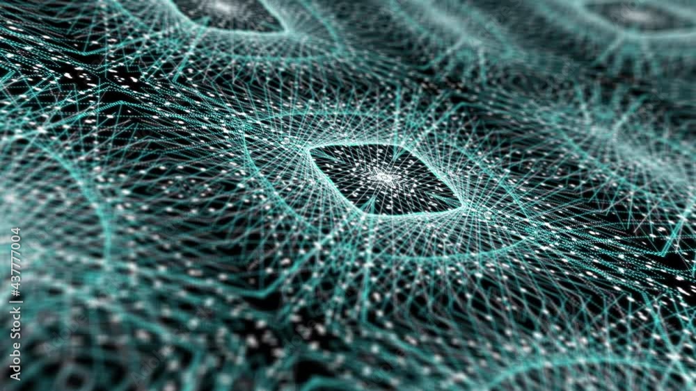 Poster seamless loop abstract motion graphics of digital mandala fractal. multicolor floral lines grid in 4
