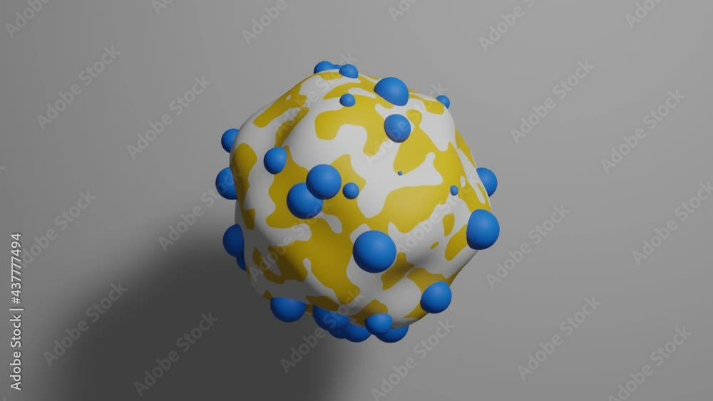 Poster abstract yellow and white liquid shape with blue bubbles reshape and transform. 3d rendered creative