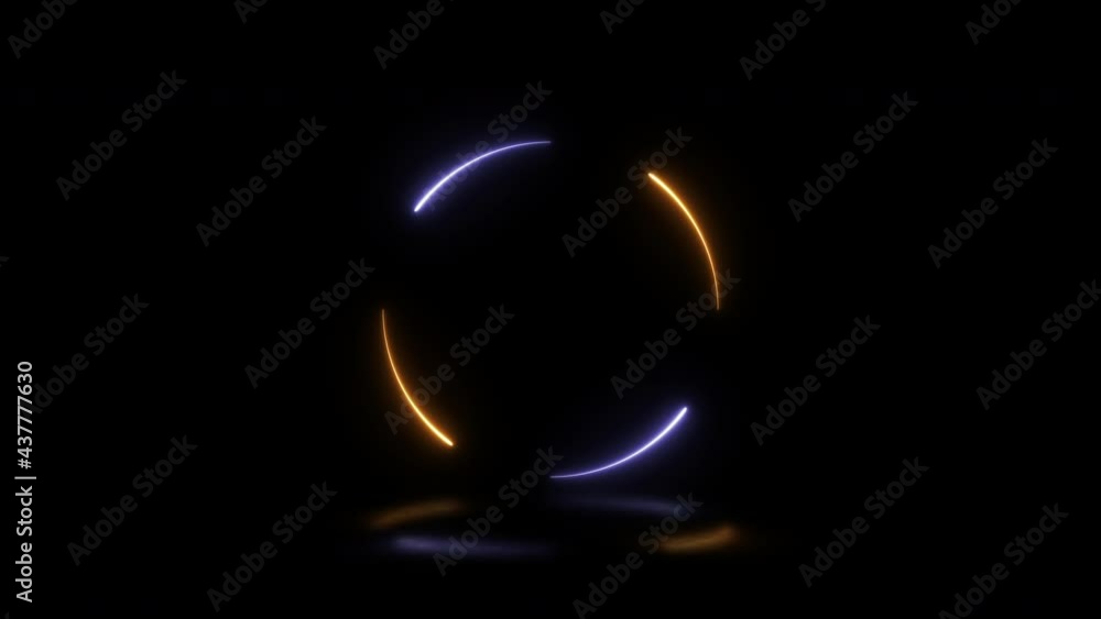 Aufkleber round shape with orange and violet neon lights with reflections on a black background. abstract seam
