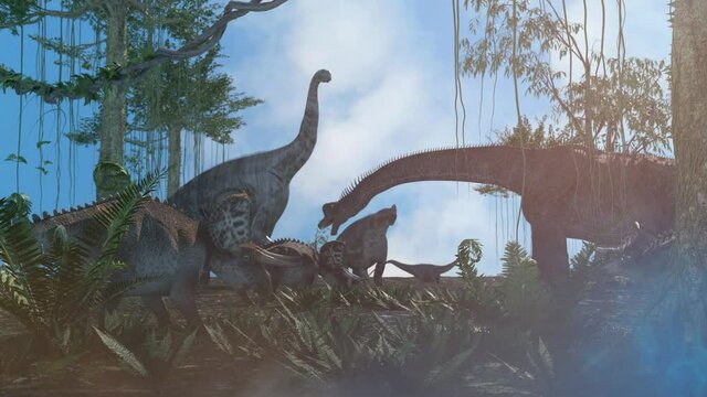 dinosaurs in jungle render 3d 