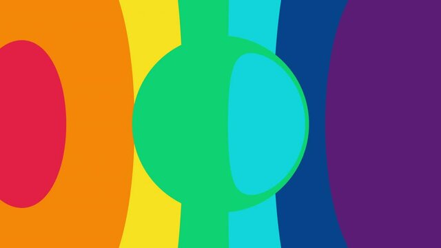 Animated rainbow stripes in circle on a multicolor geometric background. Simple motion graphic colorful backdrop