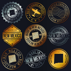 New Mexico, USA Business Metal Stamps. Gold Made In Product Seal. National Logo Icon. Symbol Design Insignia Country.