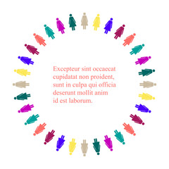 Colored woman icon circle round frame. Stick figure simple icons. Vector illustration