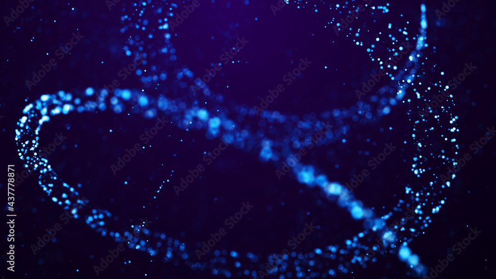 Poster magical sparkles of light form abstract structures. blue glow particles with amazing bokeh for fanta