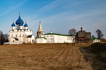 The ensemble of the Suzdal Kremlin on a sunny spring day.