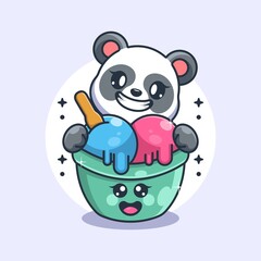 Cute ice cream with panda cartoon