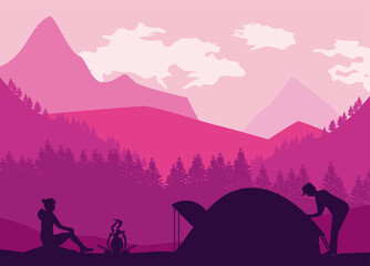 adventurers and tent scene