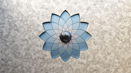 Obraz premium Abstract blue flower background with marble texture and circle sphere inside. 3D Rendering