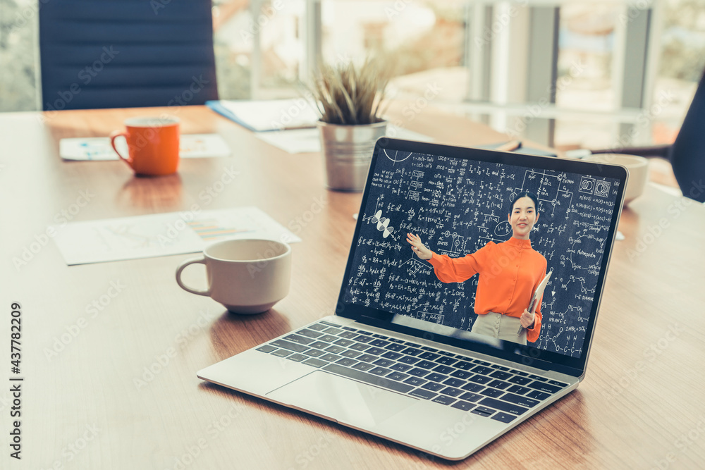 Poster e-learning and online education for student and university concept. video conference call technology