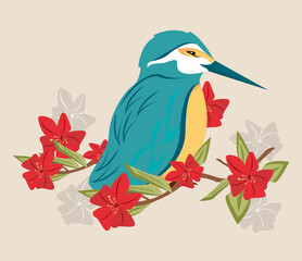 bird and red flowers