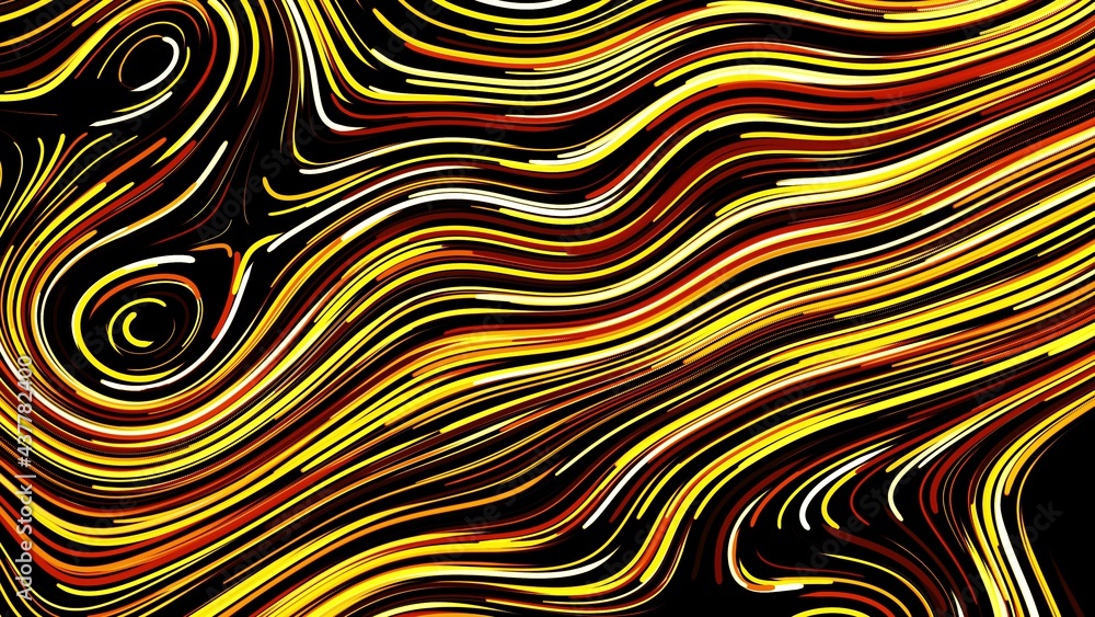 Poster abstract creative bg with curled lines like yellow trails on surface. lines form swirling pattern li