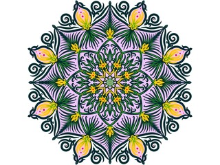 Mandala decoration ornament, isolated design element background. Tribal ethnic fashion motif for paper, textile, cloth fabric print. Digital art illustration	