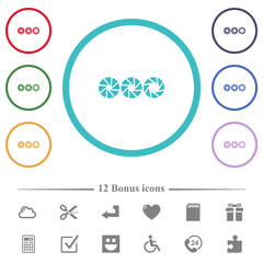Set aperture size flat color icons in circle shape outlines
