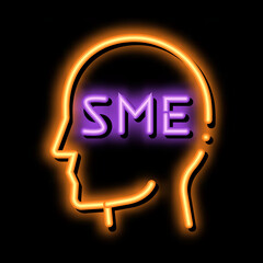 Human Head Sme Business neon light sign vector. Glowing bright icon Sme Small Medium Enterprise Expert Businessman Profile sign. transparent symbol illustration