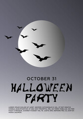 Halloween party invitations or greeting cards .bat against moon background. Halloween lettering and traditional symbols. Vector illustration