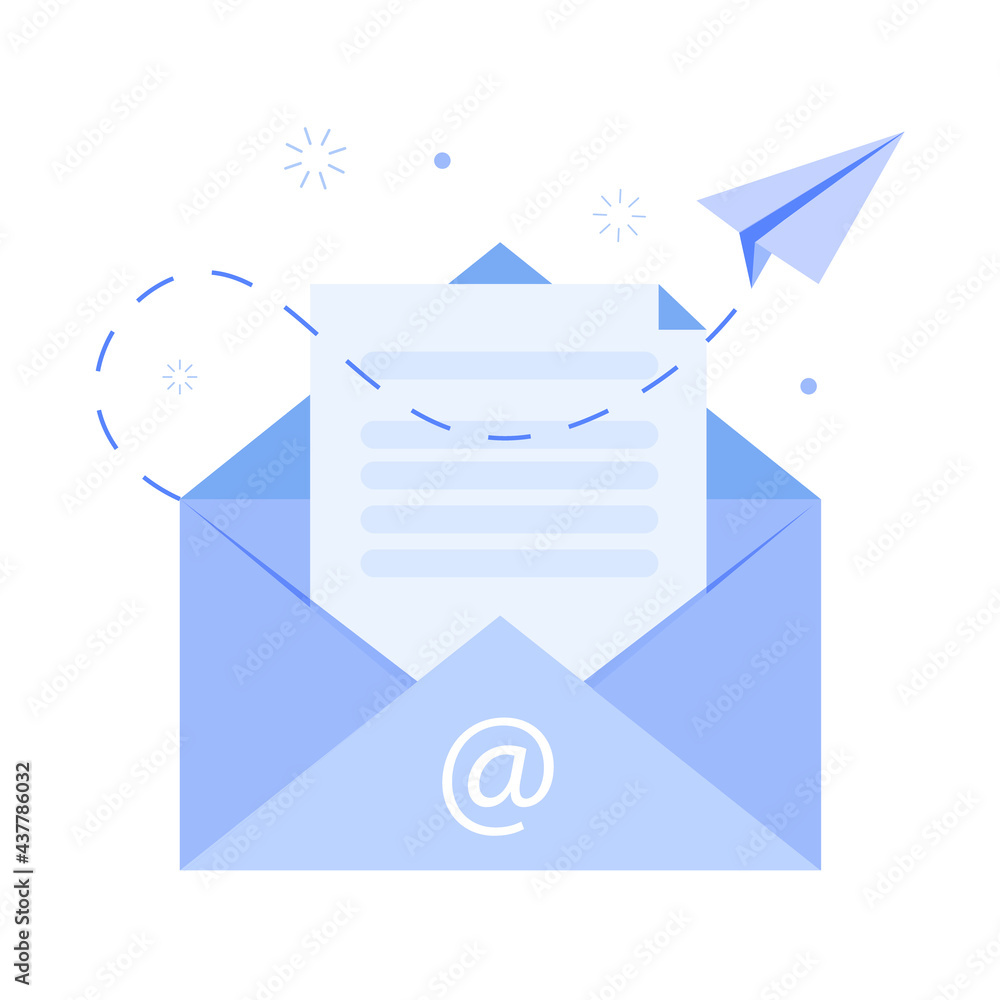 Poster email envelope with open blank. isolated on white background. illustration for email newsletters and