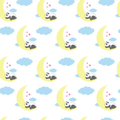 Seamless baby pattern with sleeping bears, clouds and stars. 
