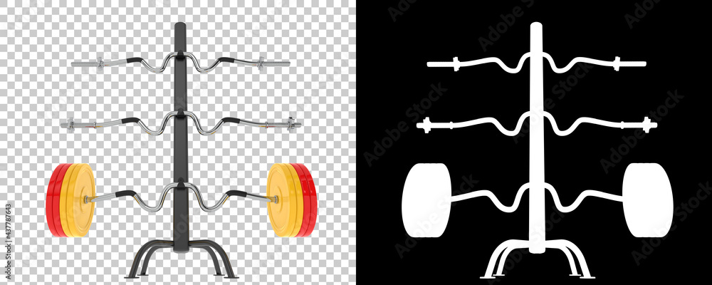 Poster olympic barbell on rack isolated on background with mask. 3d rendering - illustration