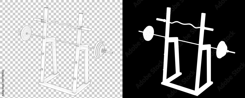 Poster barbell on rack isolated on background with mask. 3d rendering - illustration