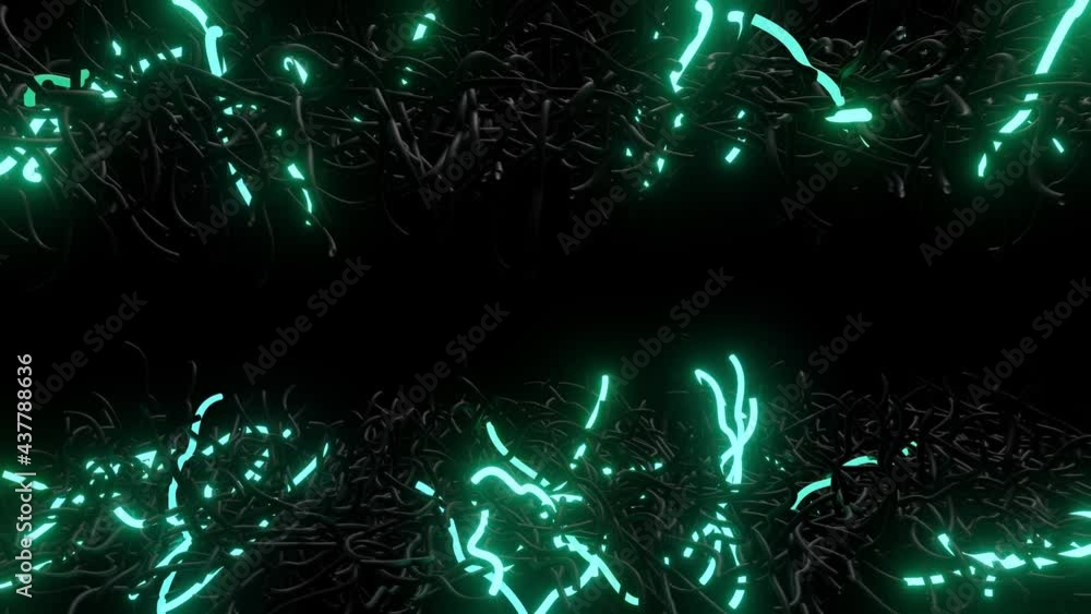 Poster 3d abstract looped background with neon light, multicolored flashes of light bulbs of unusual shapes