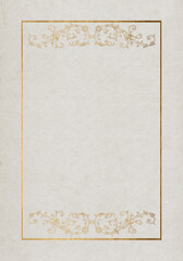 Abstract stained paper texture background or backdrop. Empty old beige paperboard or grainy cardboard with golden frame