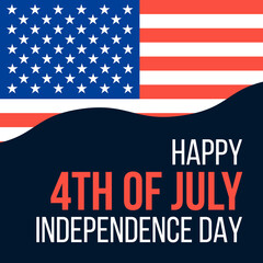 Happy 4th Of July Independence Day Square Banner With Flag of America. Vector Design Template for 4th July Social Media Post.