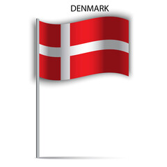 Icon with denmark flag stick for celebration design. Travel concept. Vector illustration. Stock image.