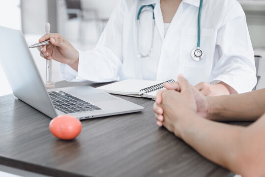 Female Physician Doctor Consulting and Advice Health Checkup for Her Petient in Examination Room, Medical Doctor Consultation and Guidance Illness Diagnose Disease Patient at Clinic Hospital.