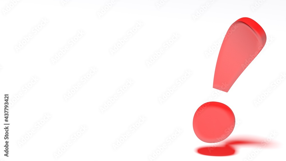 Poster white background with red exclamation mark - 3d rendering illustration