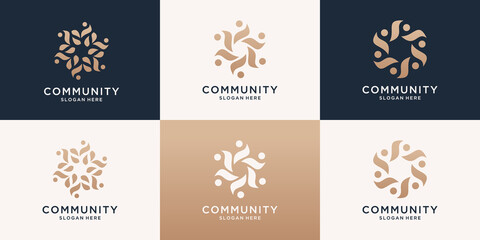 Set of abstract luxury people family and human unity logo template. symbol for teamwork, social group, community.