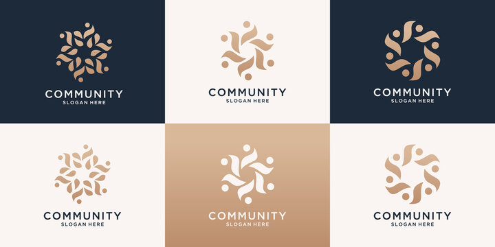Set of abstract luxury people family and human unity logo template. symbol for teamwork, social group, community.