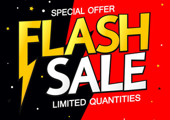Flash Sale, poster design template, special offer, discount banner, vector illustration