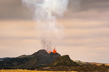 Iceland Volcano Volcanic Eruption with lava at Fagradalsfjall, Reykjanes Peninsula