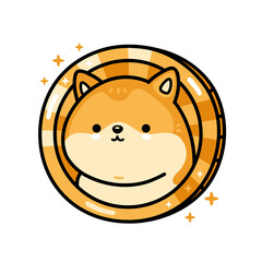Cute funny dogecoin character. Vector hand drawn cartoon kawaii character illustration icon. Isolated on white background. Crypto finance, dogecoin doodle character concept