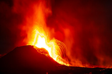 Iceland Volcano Volcanic Eruption with lava at Fagradalsfjall, Reykjanes Peninsula